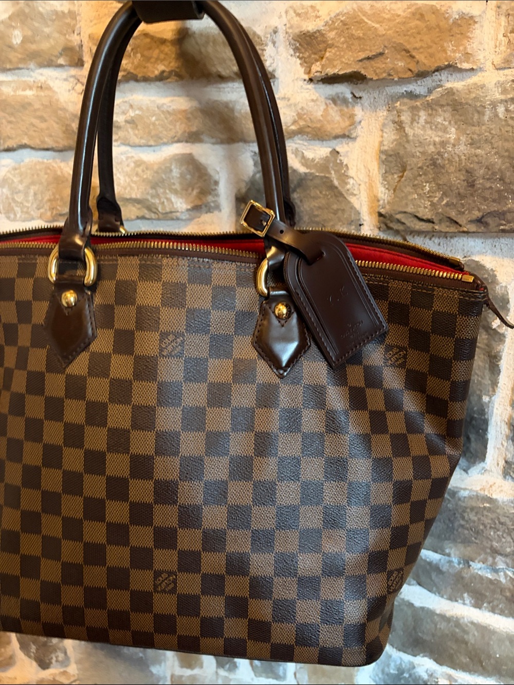 Louis Vuitton Brown Leather Luggage Tag with Gold Buckle